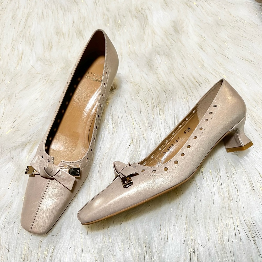 STUART WEITZMAN Women Vintage Metallic Bow Accent Kitten heels Shoes Size 6.5N